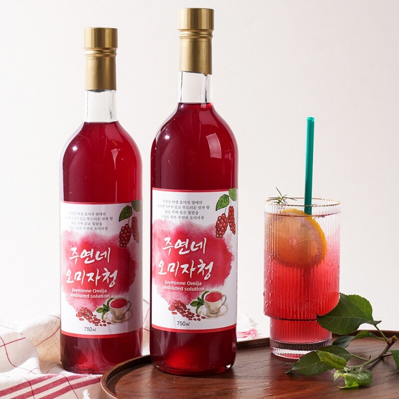 강원더몰,(라이브특가)수제 오미자청 750mL(2병) 원액 엑기스l[주연네 오미자]